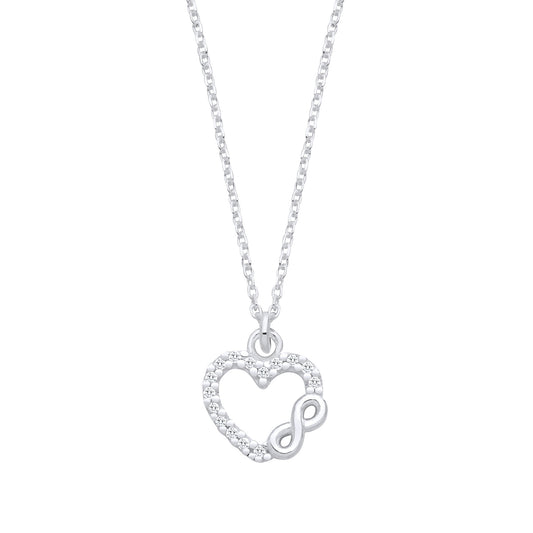 Silver CZ Heart Infinity Pendant Necklace