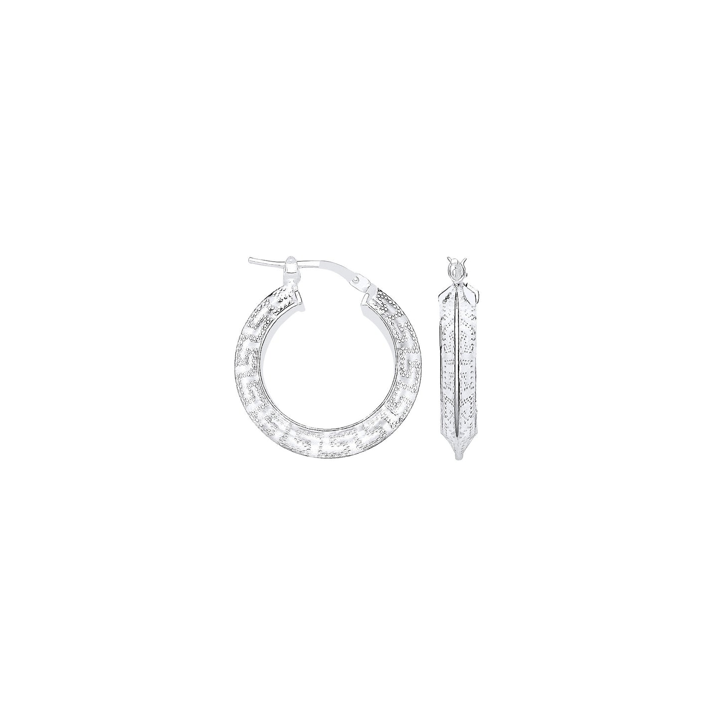 Silver Greek Key 15mm Hoop Earrings