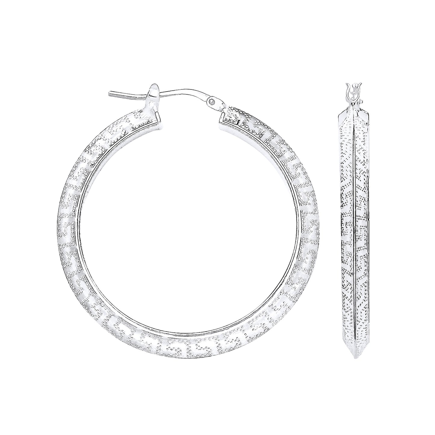 Silver Greek Key 30mm Hoop Earrings