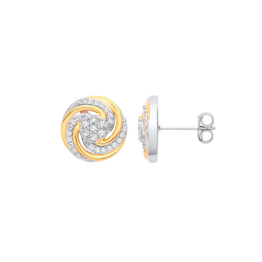 Silver & YG CZ Plated Swirl Stud