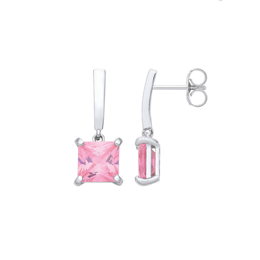 Silver P/cut Pink CZ Drop Earrings