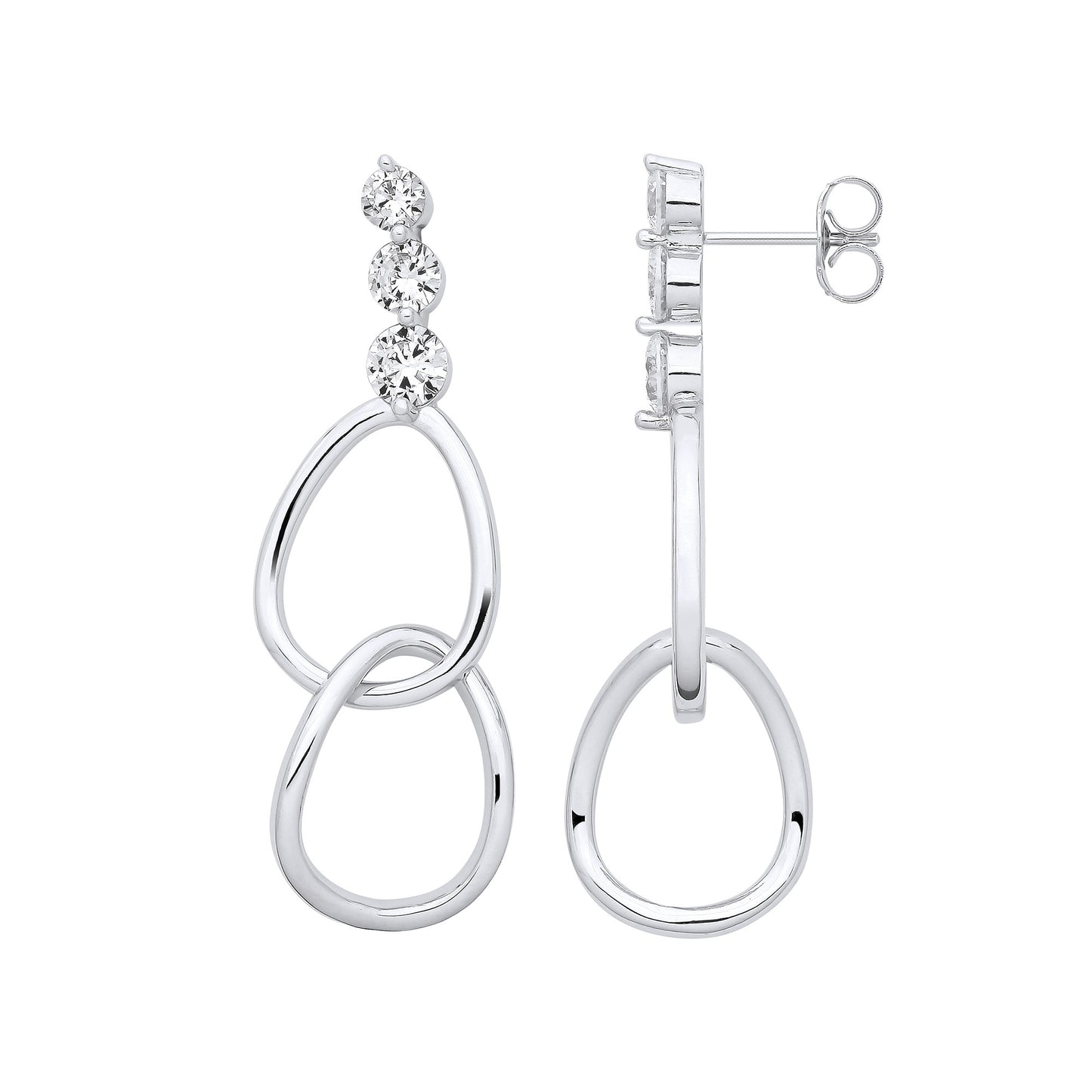 Silver Interlocked Teardrop CZ Earrings