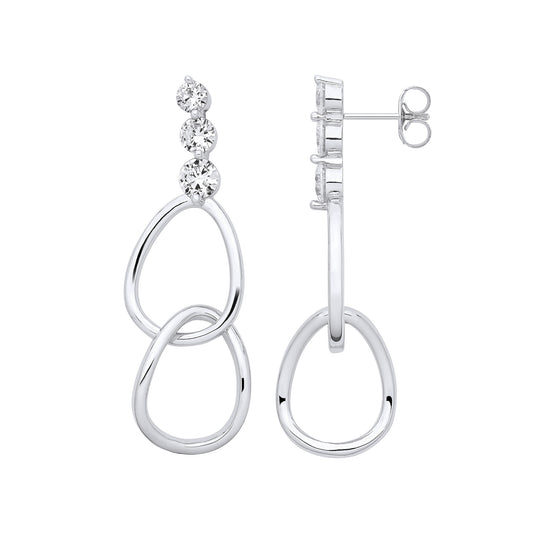 Silver Interlocked Teardrop CZ Earrings