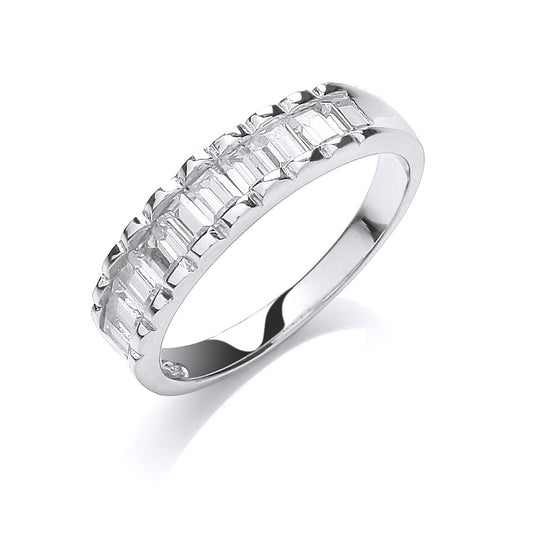 Silver 10 Baguettes Cz Half ET Ring