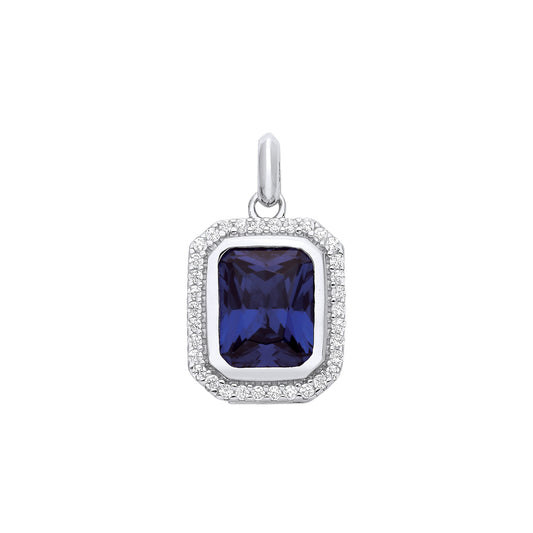 Silver Blue Octagon CZ Pendant