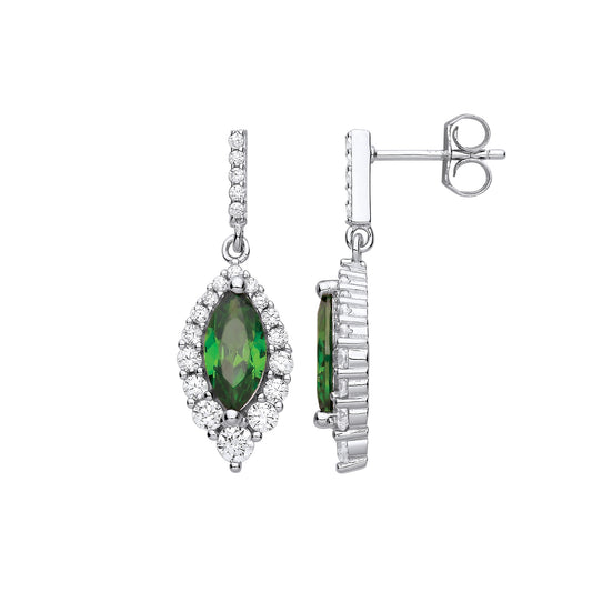 Silver Green Marquise CZ Drop Earrings