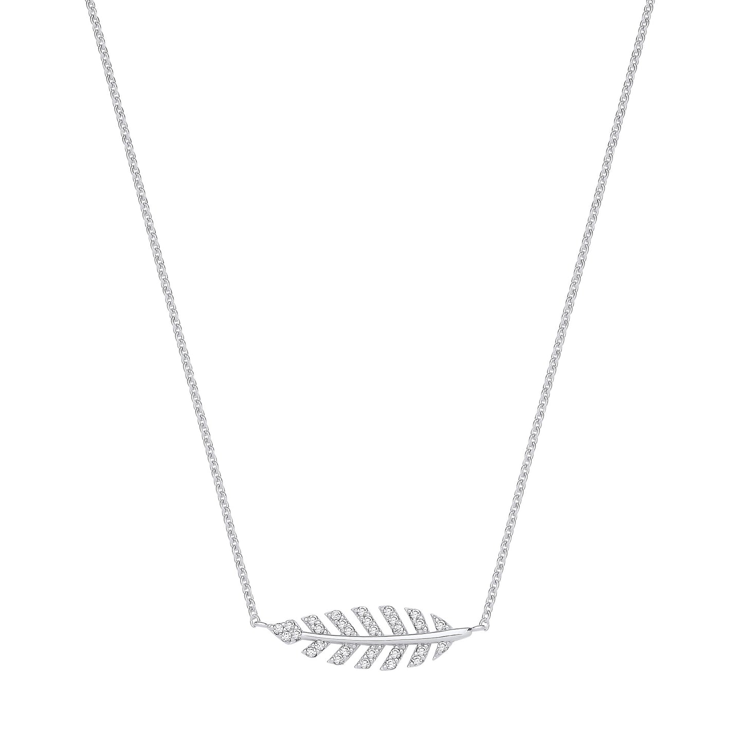 Silver CZ Feather Necklace