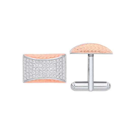 Silver CZs & RG Plating Barley Design Cufflinks