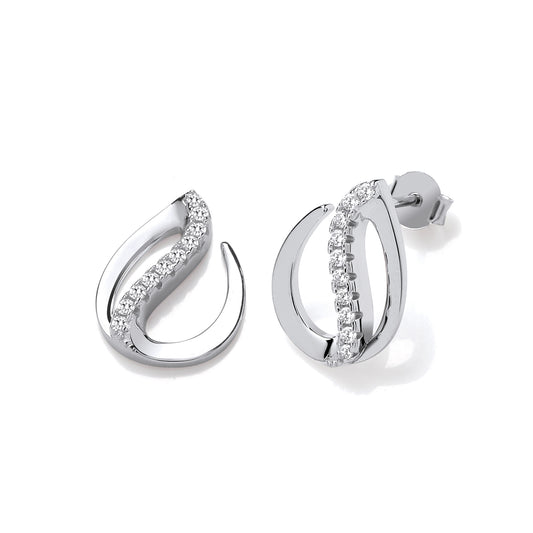 Flat Teardrop Silver Stud Earrings