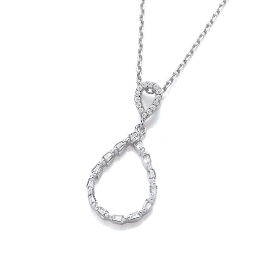 Teardrop Baguette CZs Silver Pendant with Chain