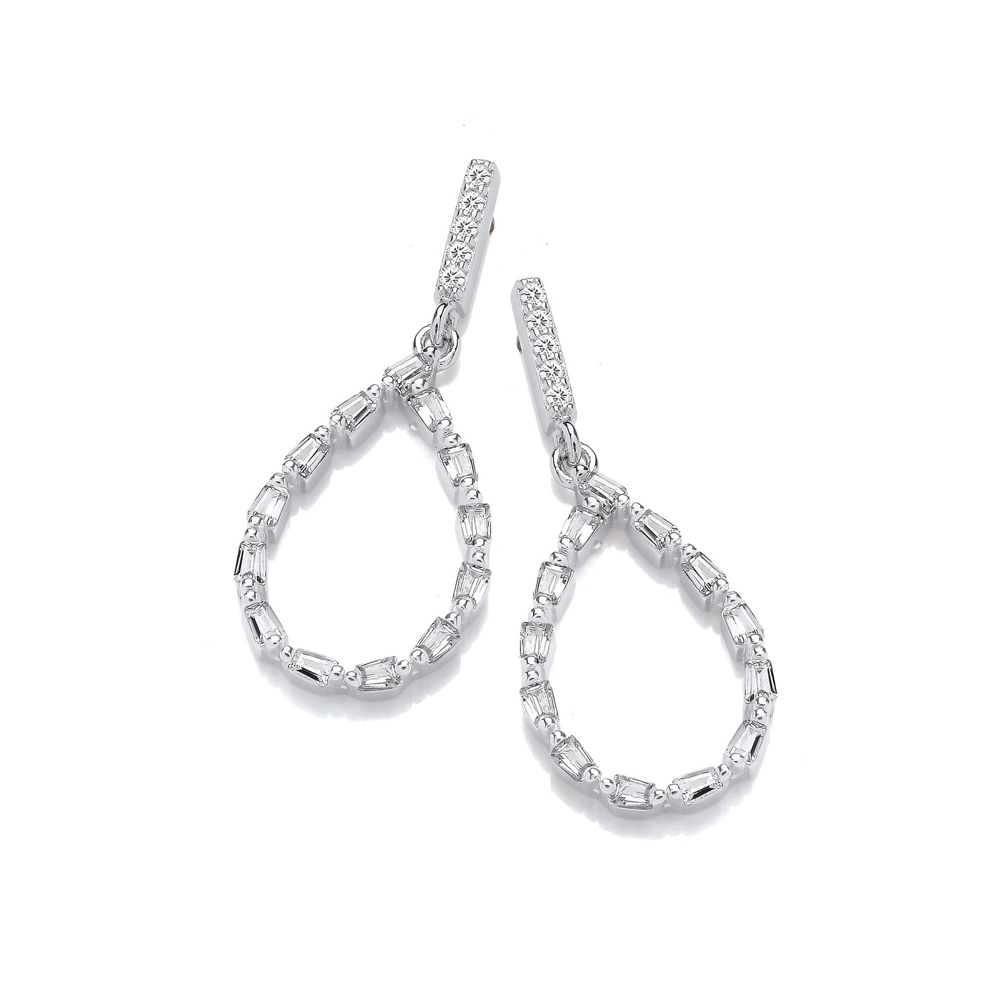 Teardrop Baguette CZs  Silver Drop Earrings