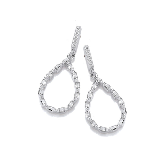 Teardrop Baguette CZs  Silver Drop Earrings