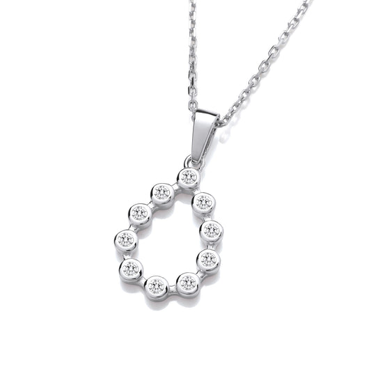 Silver Rubover Teardrop CZ Pendant with Chain