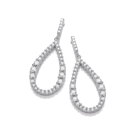 Silver Teardrop CZ Long Earrings