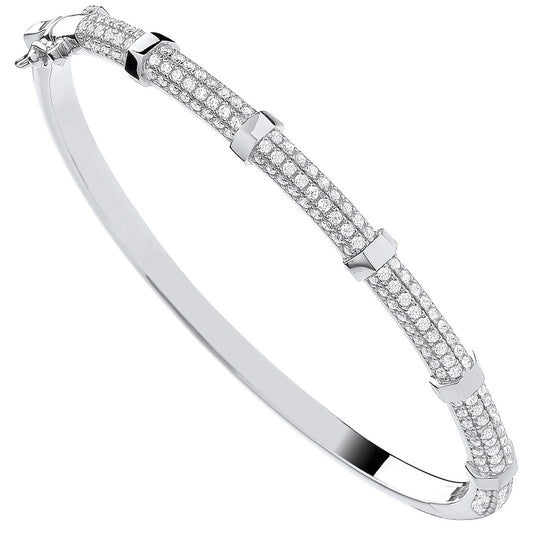 Silver CZ Bangle with Hex Nuts