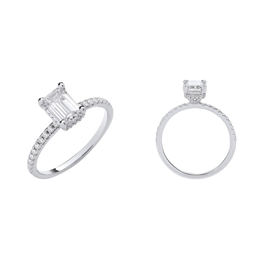 18ct White Gold 1.23ctw Emerald Cut LAB GROWN Hidden Halo  Diamond Ring IGI Certified