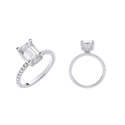 18ct White Gold 2.25ctw Emerald Cut LAB GROWN Hidden Halo Diamond Ring IGI Certified