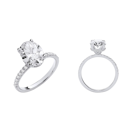 18ct White Gold 3.28ctw Oval LAB GROWN Hidden Halo Diamond Ring IGI Certified