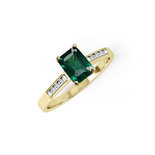 Y/G Emerald Cut Green CZ Ladies Ring