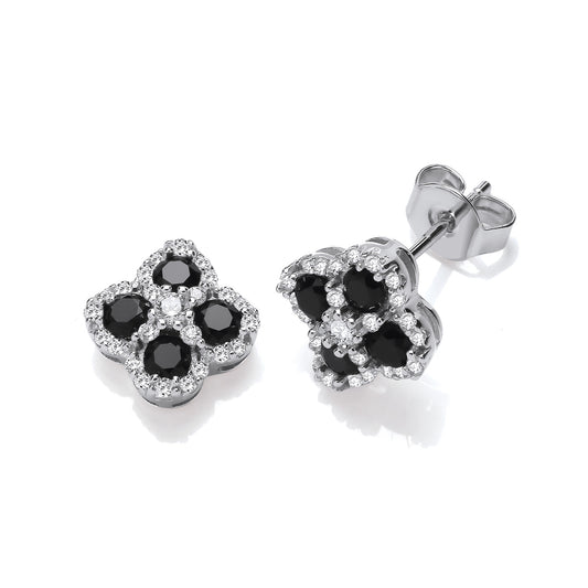 Black Four Leaf Clover Cz Stud Earrings