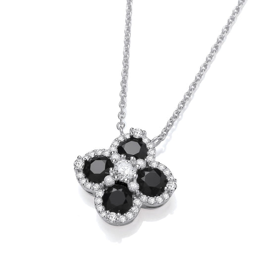 Black Four Leaf Clover Silver Necklace