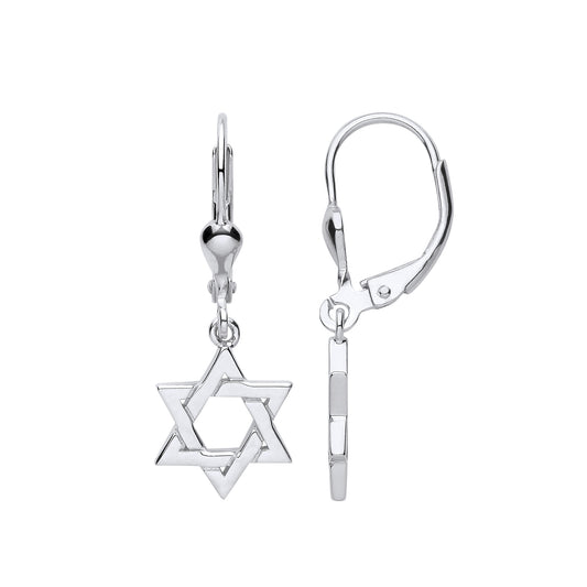 Silver Star of David Drop Earrings