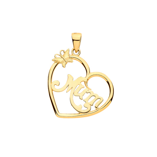 Y/G Mum Heart Butterfly Cut Out Pendant