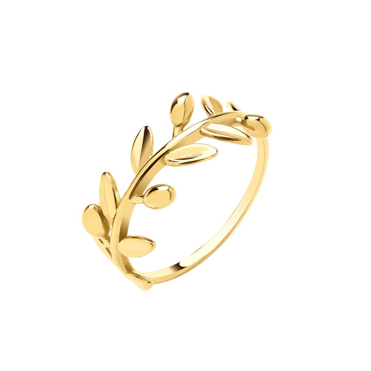 Y/G Leaf with Olives Ladies Ring