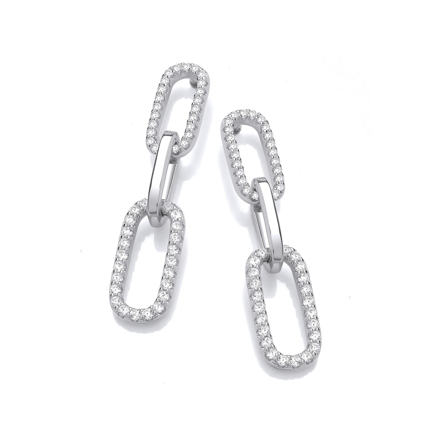 Paper Clip Micro Pave Cz Drop Earrings