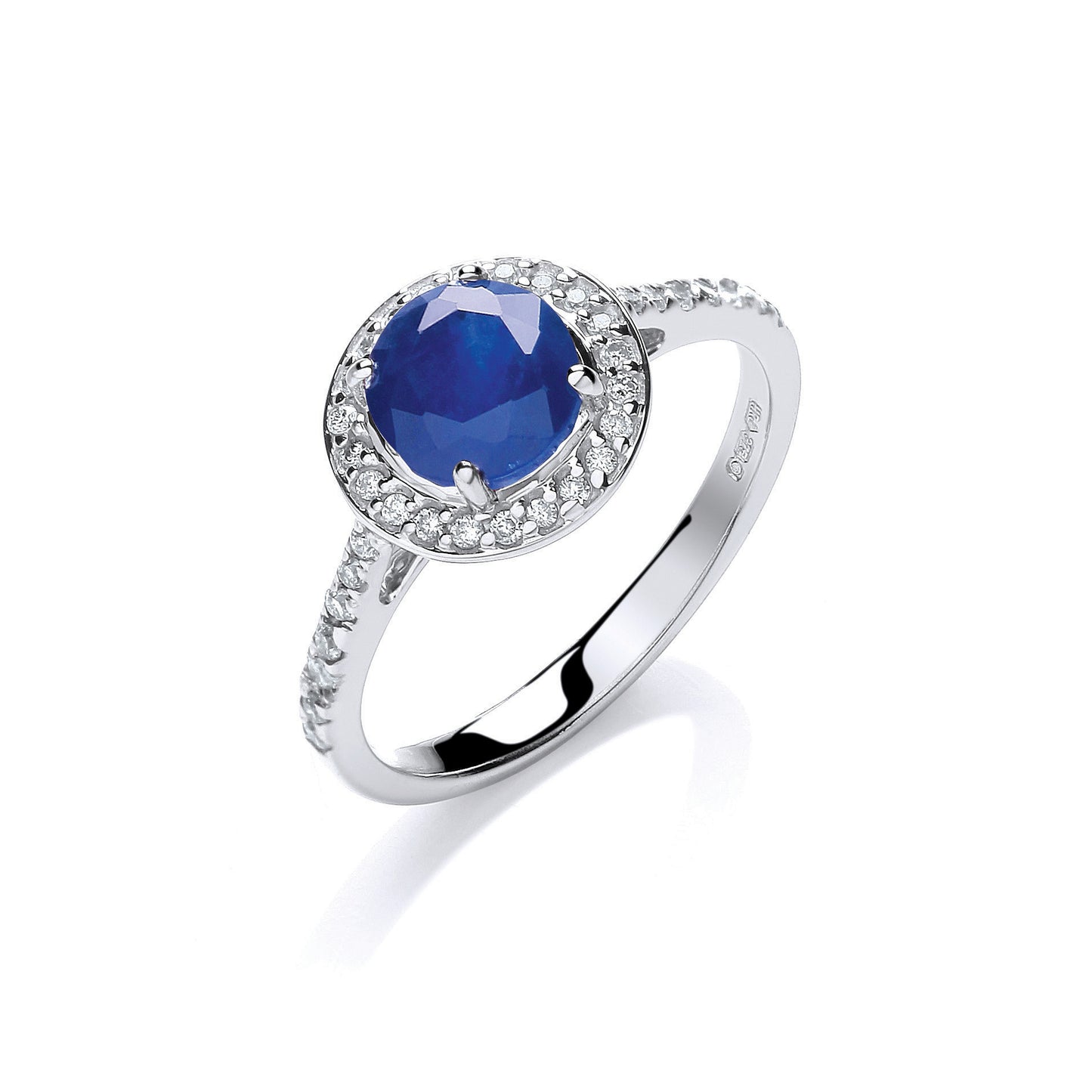 9ct W/G 0.20ct Diamond, 0.65ct 5mm Sapphire Ring