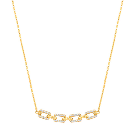 Silver 18ct YG Plated Necklace with CZ Paper Clip Pendant