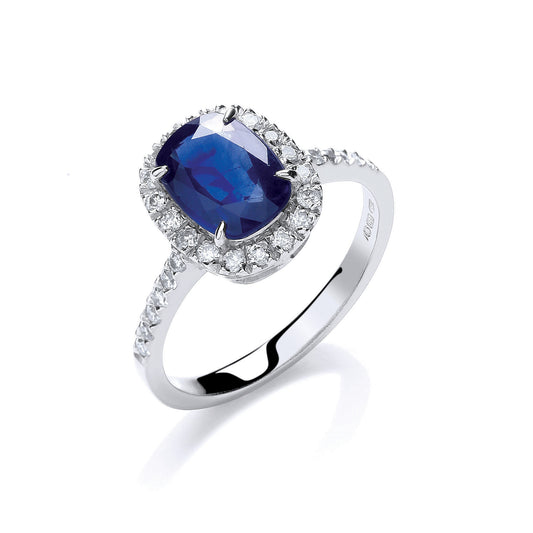 18ct W/G 0.25ct Diamond, Cushion 1.75ct Sapphire Ring