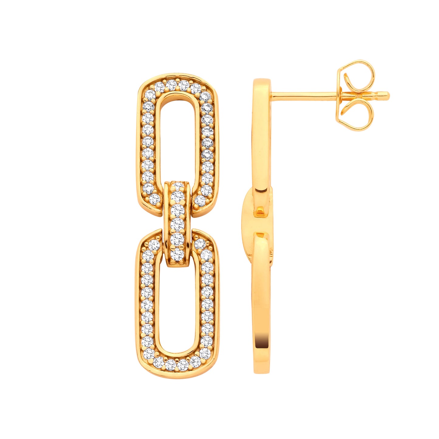 Silver 18ct YG Plated CZ Paper Clip Drop Earrings