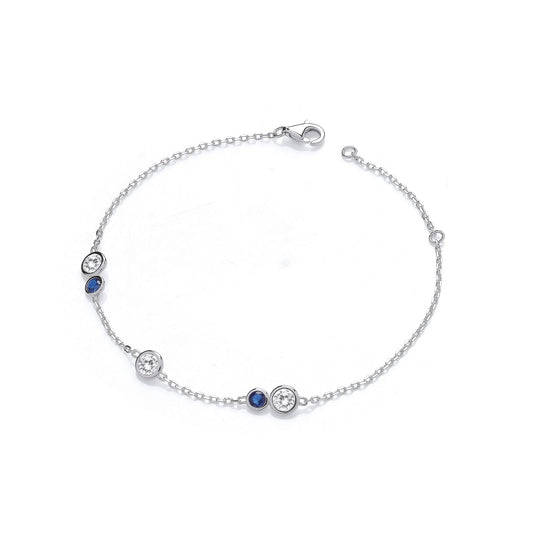 Silver Rubover Blue & Clear Cz's Ladies Bracelet