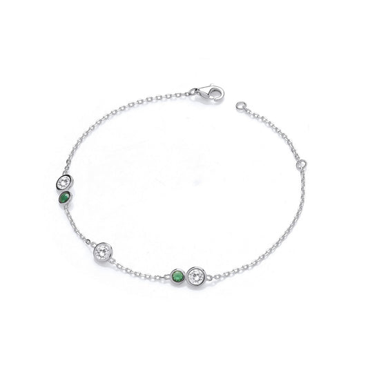 Silver Rubover Green & Clear Cz's Ladies Bracelet
