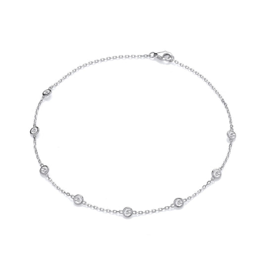 Silver 8 Rubover Clear Cz's Ladies Anklet