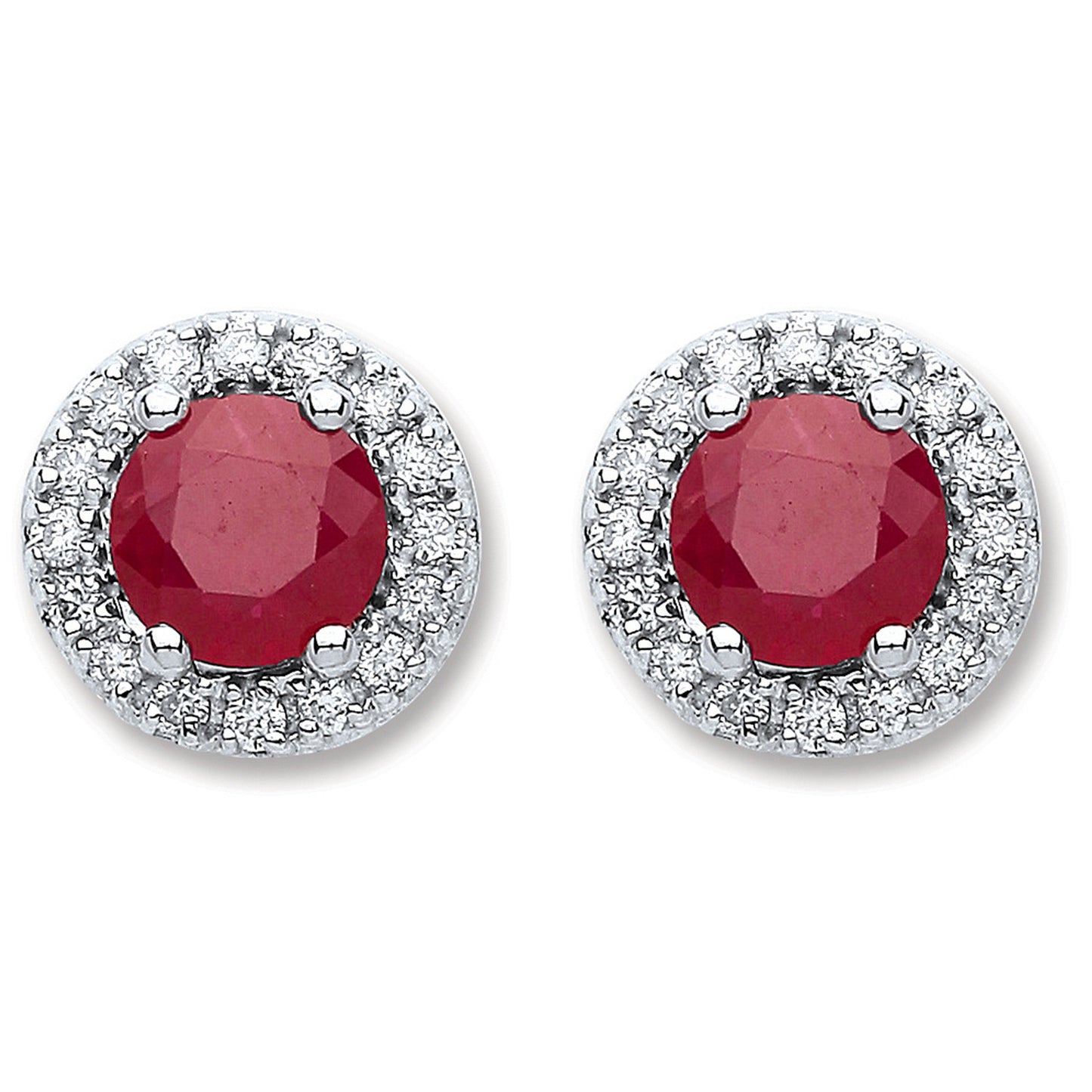 9ct White Gold 0.15ct Dia, 0.90ct  Round Ruby Stud Earrings