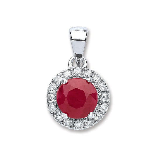 9ct White Gold 0.15ct Diamond, 0.80ct Round Ruby Pendant