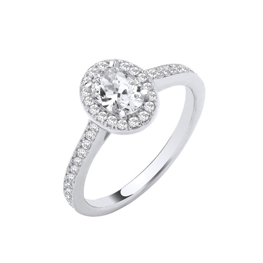 W/G Oval CZ Halo Ladies Ring