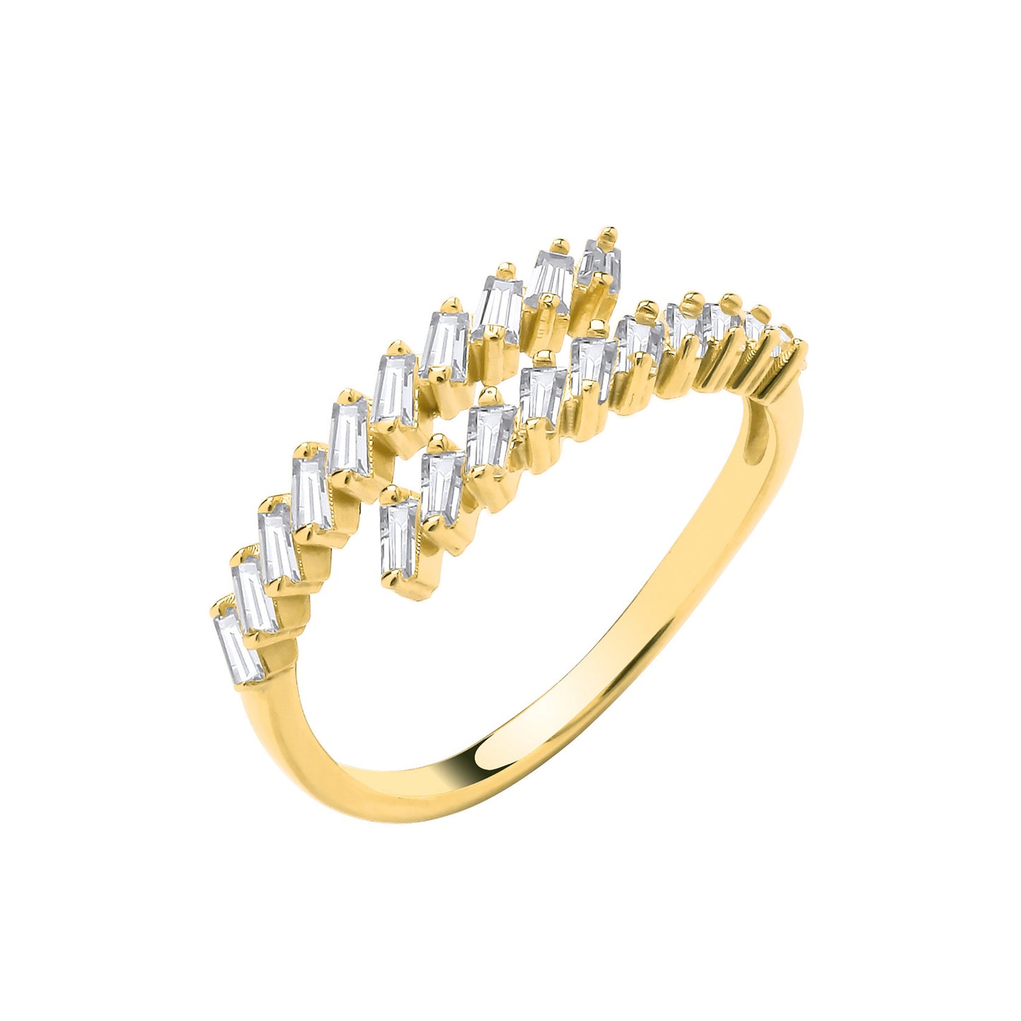 Y/G  Cross-Over CZ Baguettes Ladies Ring