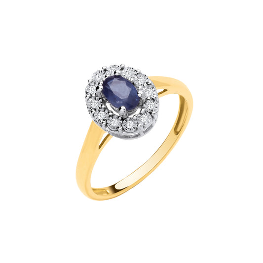 9ct Yellow Gold 0.55ct Sapphire  & 0.05ct Diamond Cluster Ring