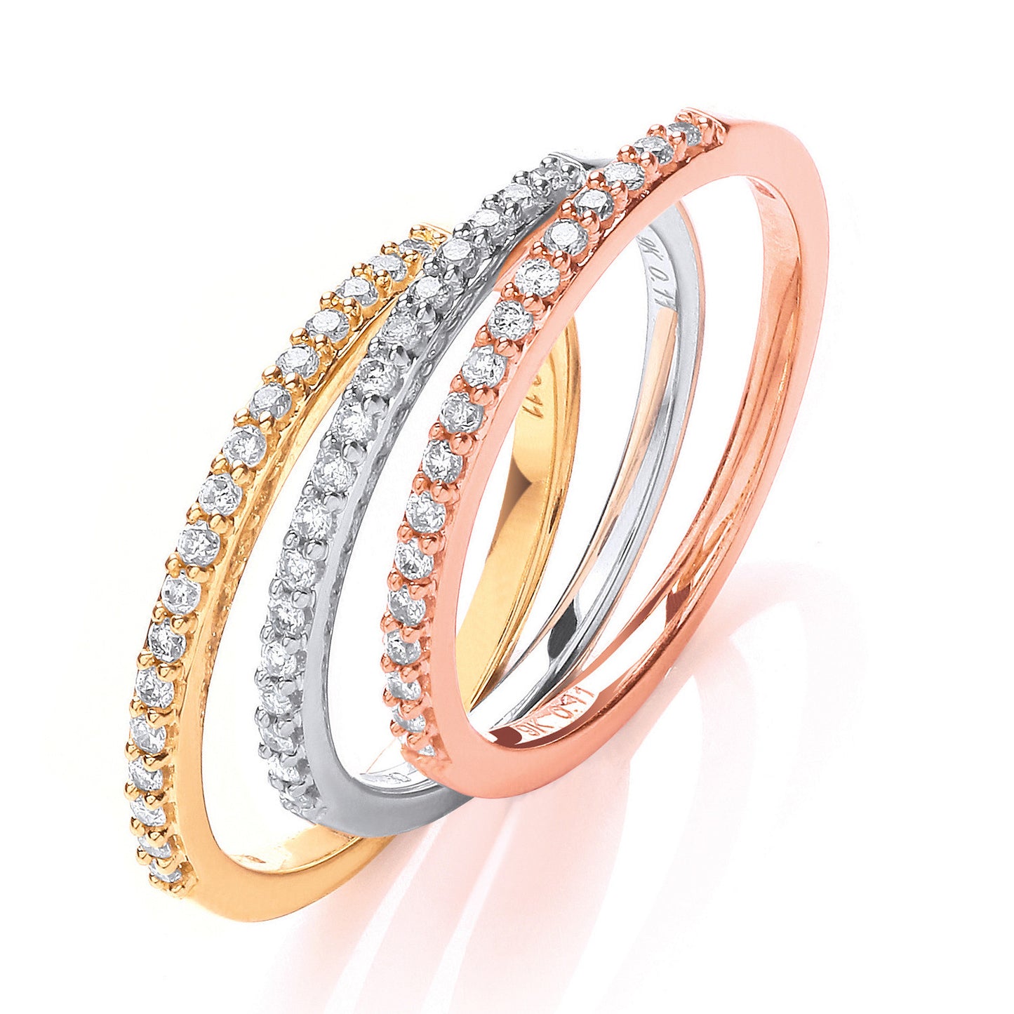 9ct W,Y & R/G 0.33ct Diamond Half Eternity Ring Set