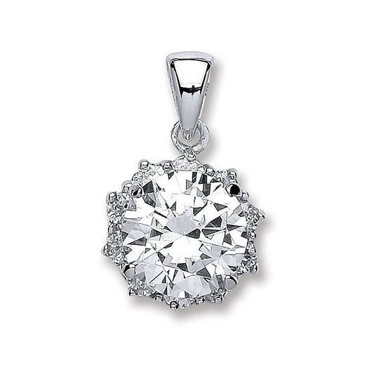 Silver Round Brilliant Cut Cz Pendant