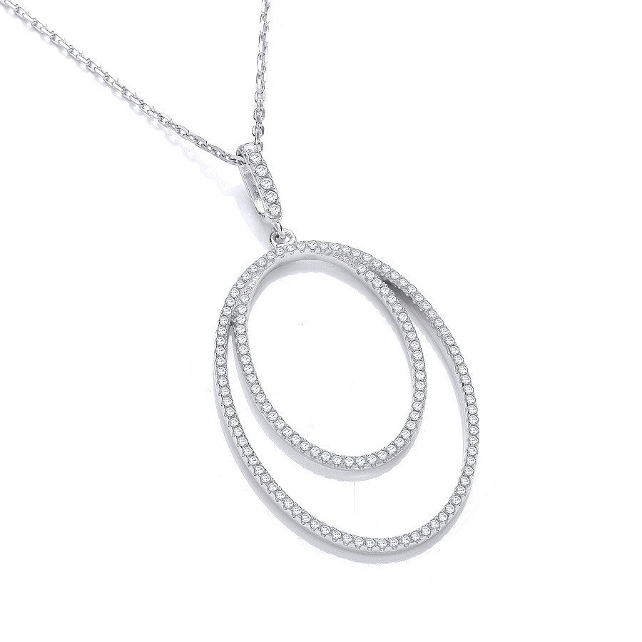 Micro Pave' Oval Double Row Cz Pendant with 18" Chain