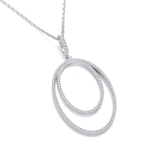 Micro Pave' Oval Double Row Cz Pendant with 18" Chain