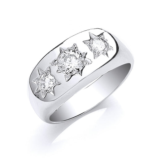 Silver Gents 3 Stone Cz Ring