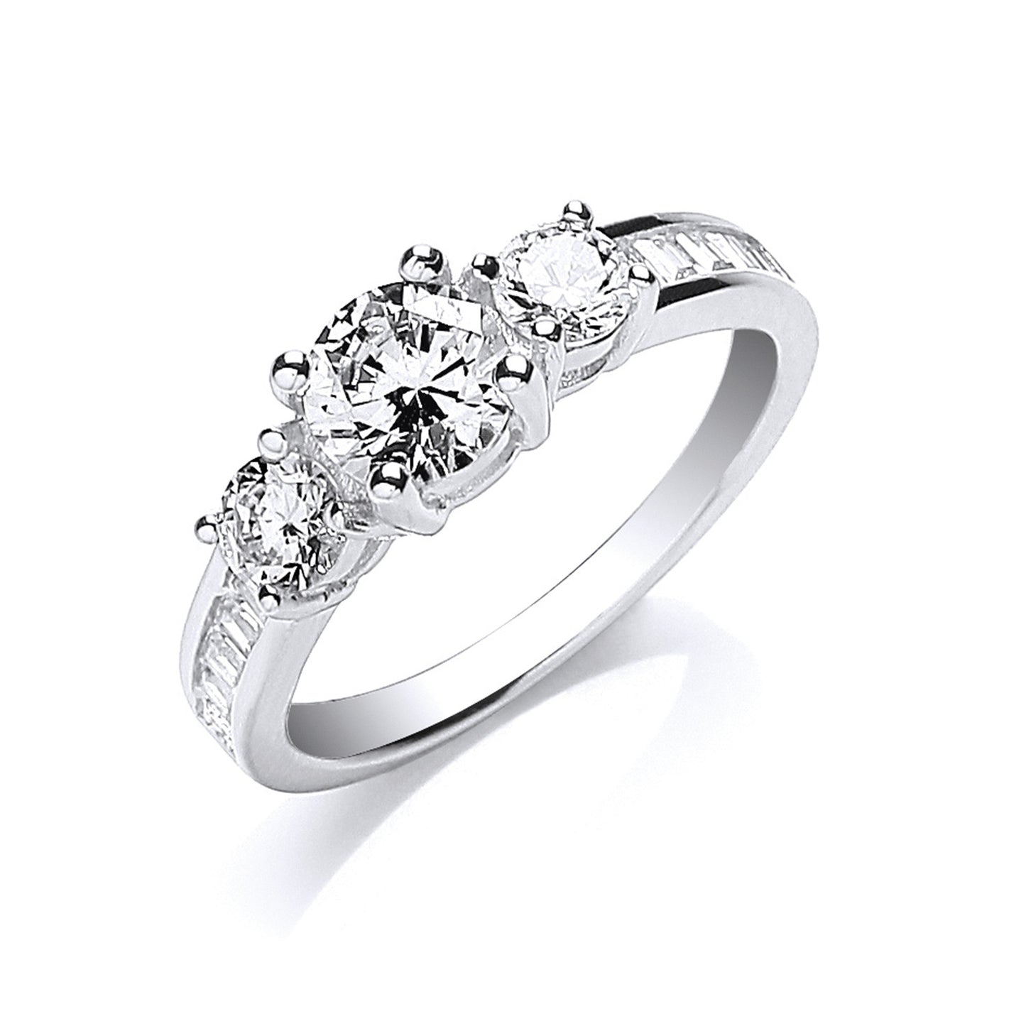 Silver Trilogy Rd. Brilliant with Baguettes on Shoulder Ring