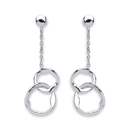 Silver Fancy Inter Locking Circle Drop Earrings