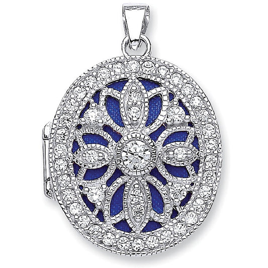 Silver Oval Cz Locket
