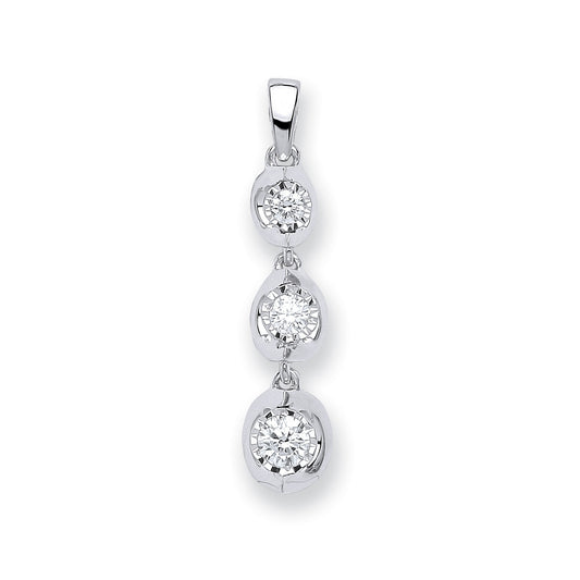 9ct White Gold 0.23ct Diamond Trilogy Drop Pendant